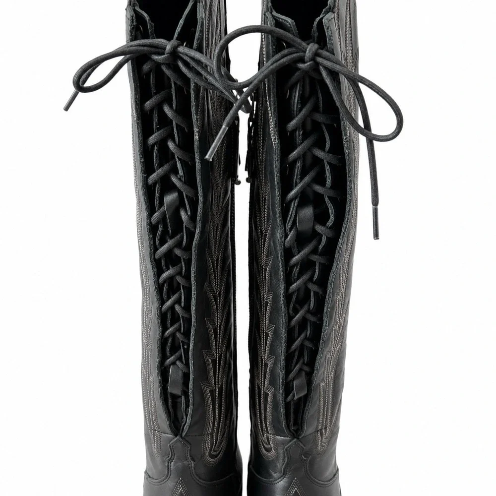 Lane Lexington Corset Boots Women's Size 11 Black Leather Over The Knee